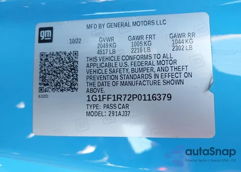 2023 Chevrolet Camaro Rwd 1Ss from USA, damaged, VIN 1G1FF1R72P0116379